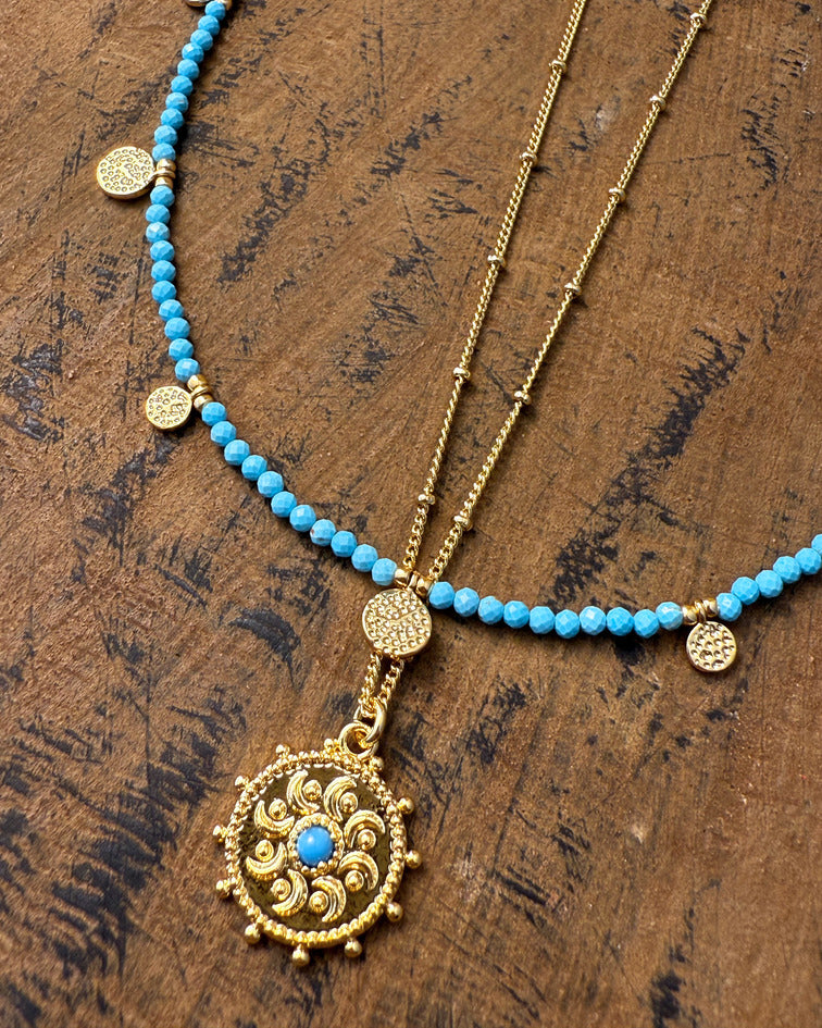 Golden Talisman Necklace – Turquoise Center