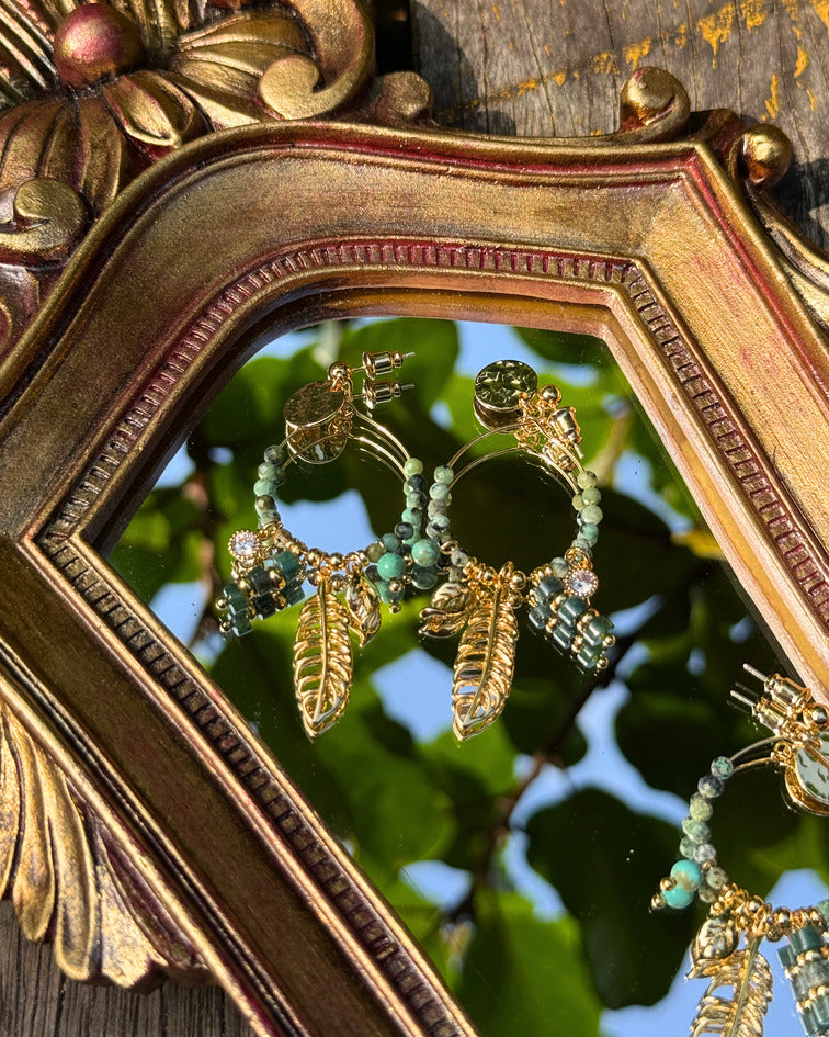 Dreamcatcher Feather Earrings – Gold & Green