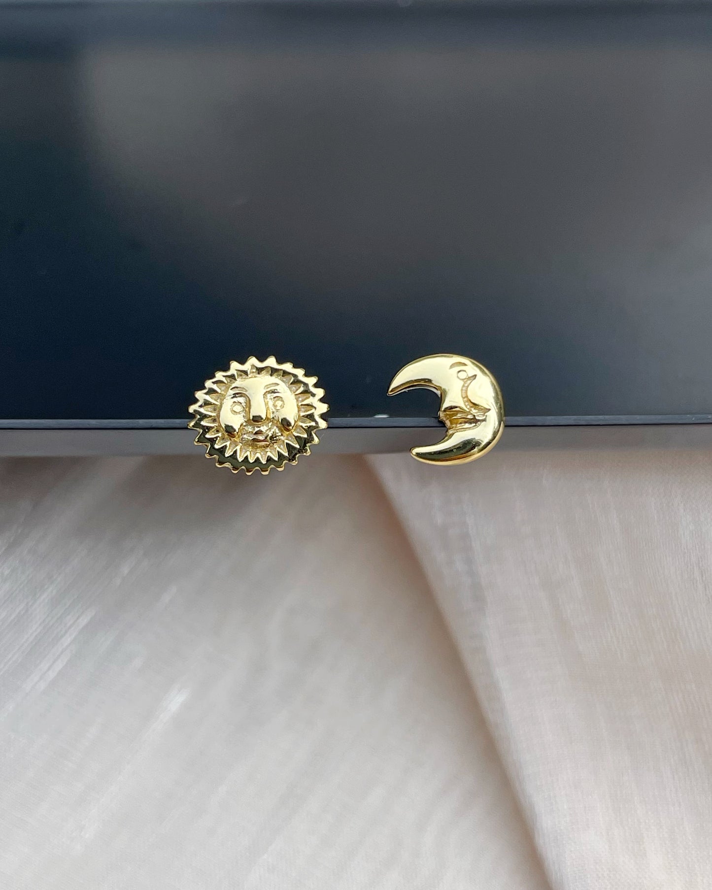 Tiny Moon and Sun Ear Studs
