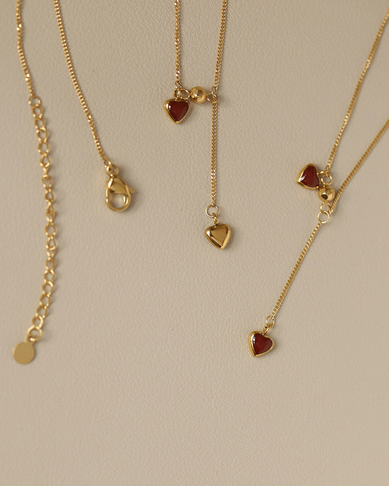Red Heart Lariat Necklace