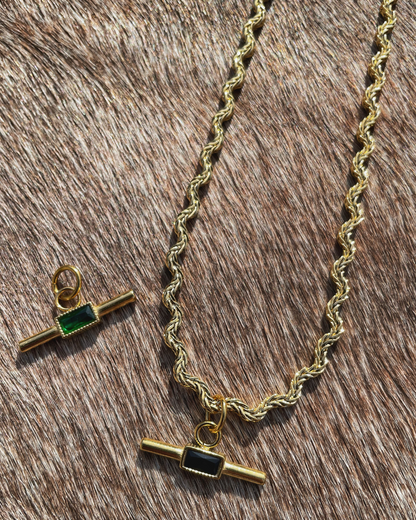 Twist Rope Necklace – Black/ Green Zircon