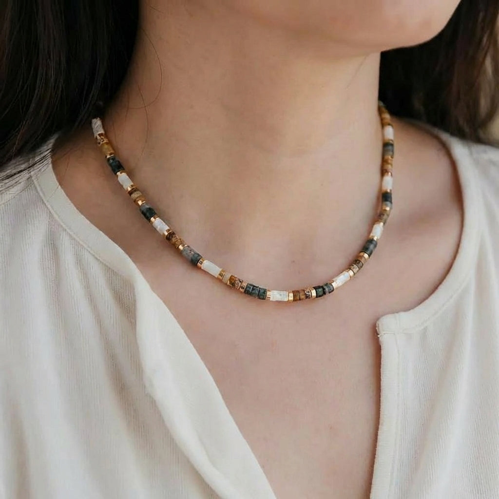 Mother of pearl and gemstone beaded necklace by ReflA