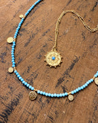 Ancient Coin Dance Necklace – Turquoise Beads & Gold Charms