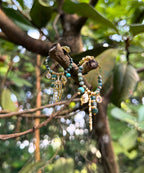 Dreamcatcher Feather Earrings – gold feather and green gemstone cluster earrings by Refla