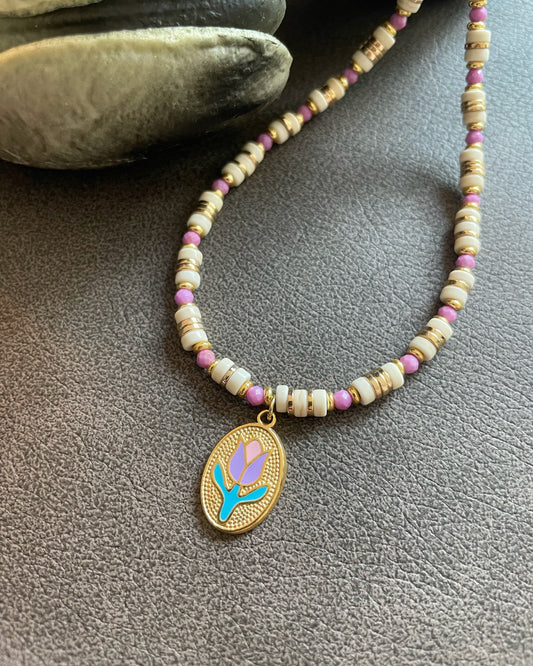 Necklace with tulip charm and Phosphosiderite beads – Bloom Tulip by Refla
