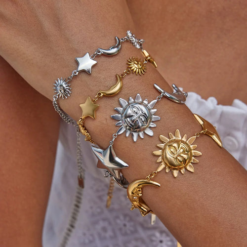 Sun moon star bracelet for everyday layering