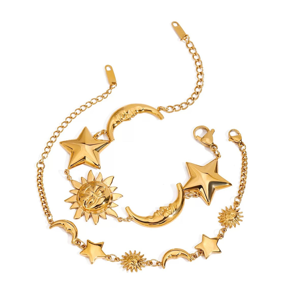 Celestial Trio Bracelet – Sun, Moon & Star Bracelet