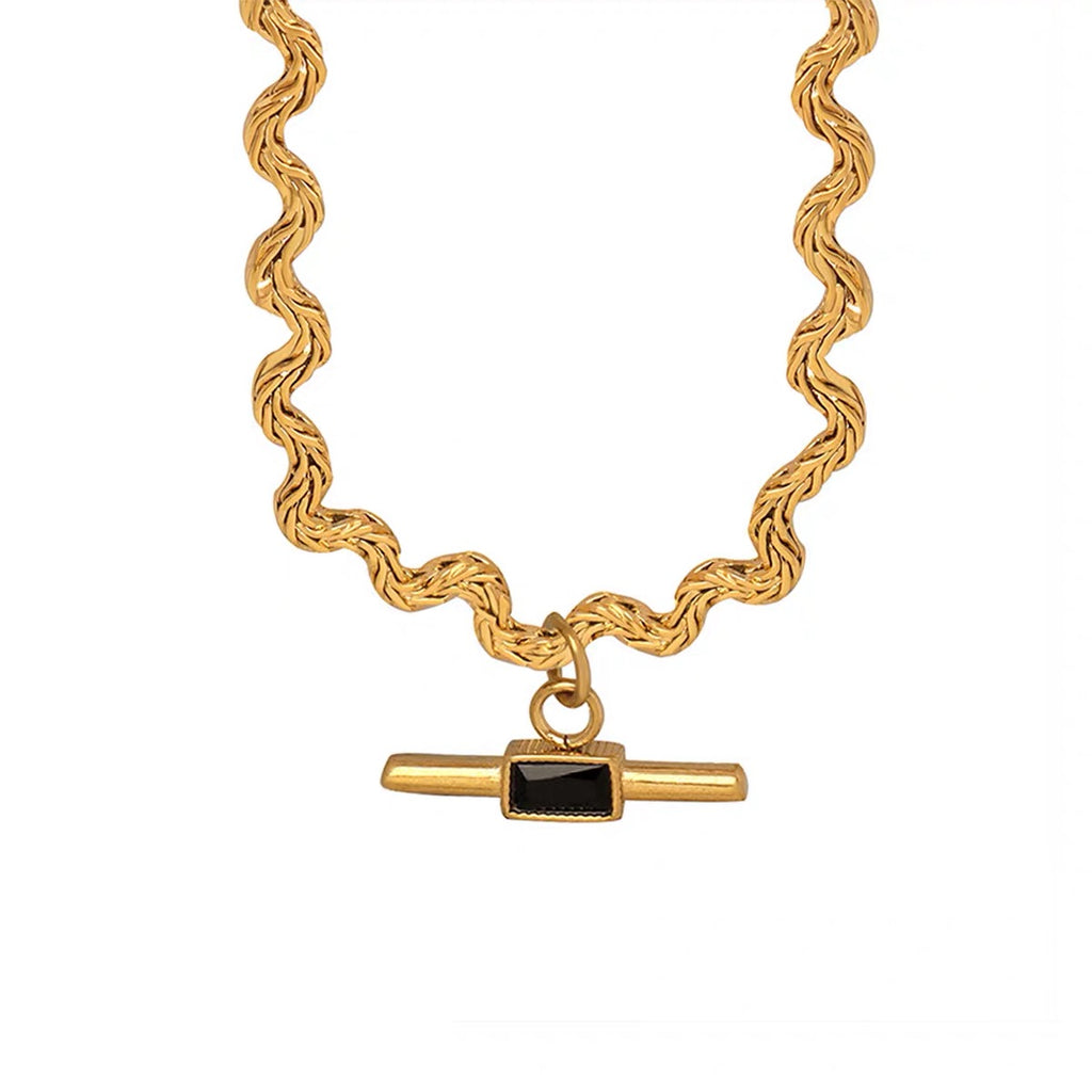 Twist Rope Necklace – Black/ Green Zircon