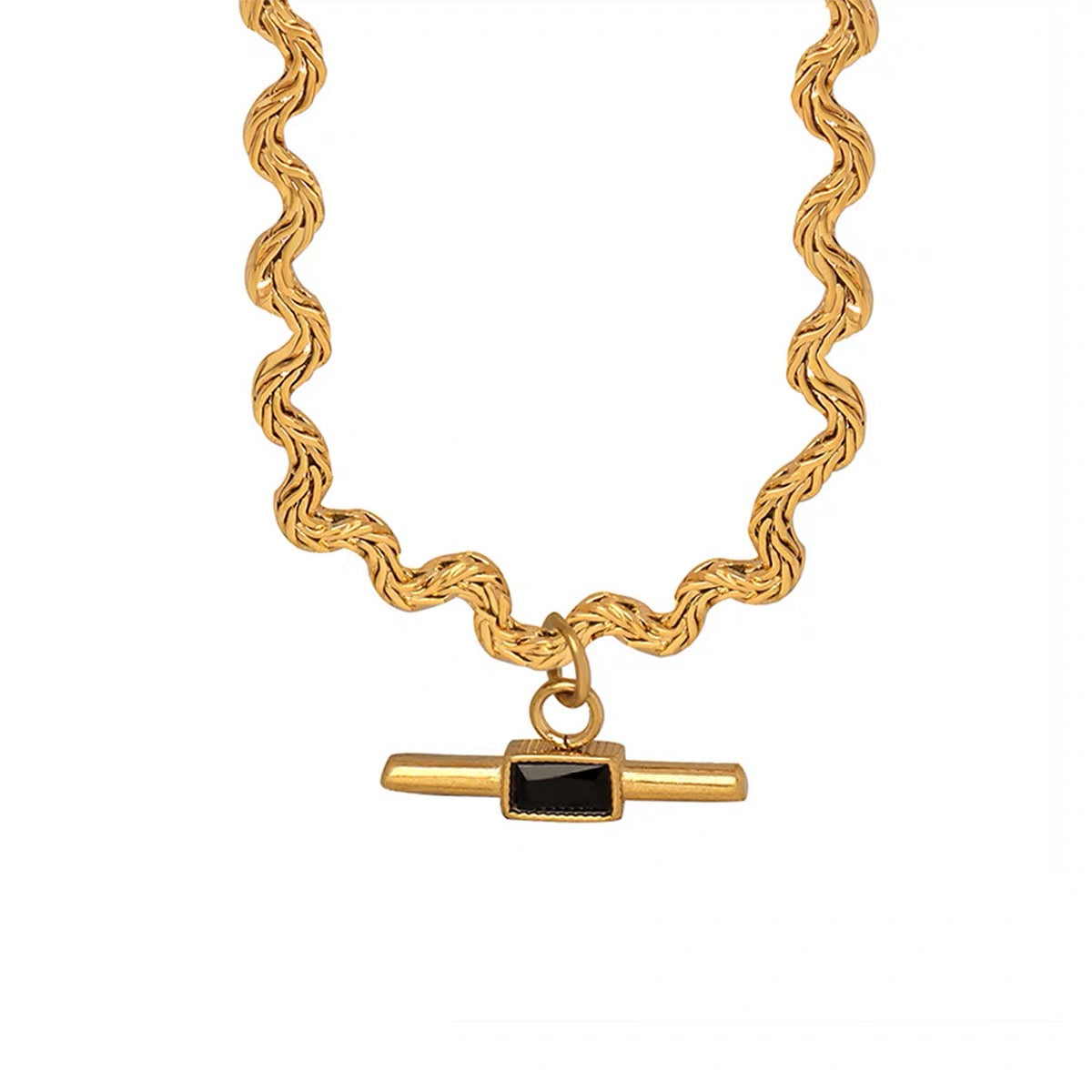 Twist Rope Necklace – Black/ Green Zircon