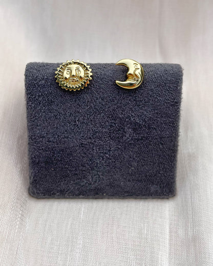 Tiny Moon and Sun Ear Studs