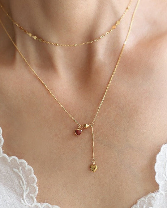 Red Heart Lariat Necklace
