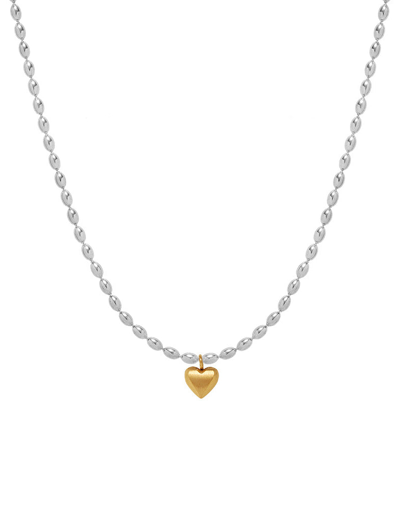 Silver Bead Heart Necklace