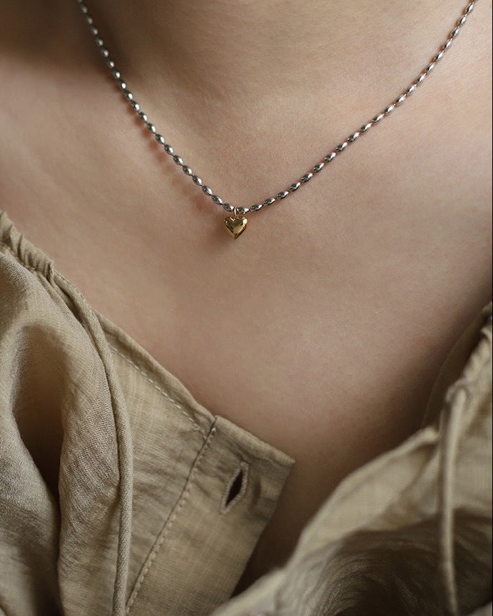 Silver Bead Heart Necklace