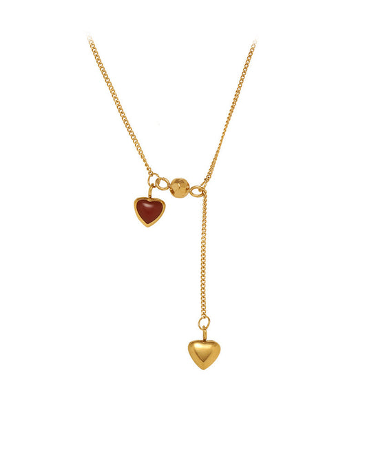 Red Heart Lariat Necklace