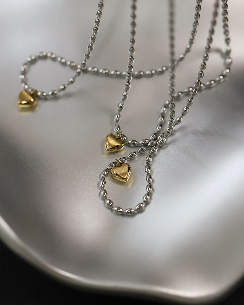 Silver Bead Heart Necklace