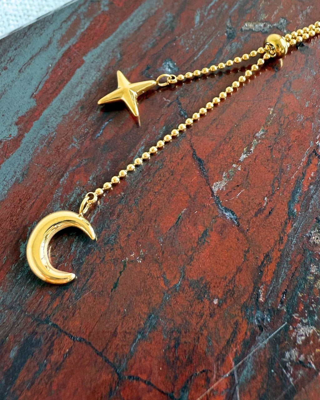 Starry Night Necklace – Gold Star Moon Lariat Necklace | ReflA