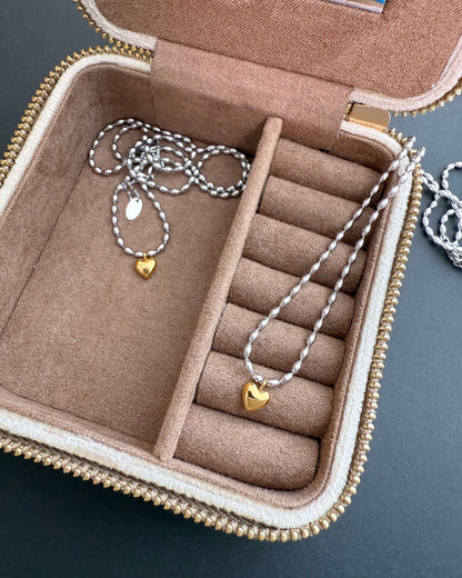 Silver Bead Heart Necklace