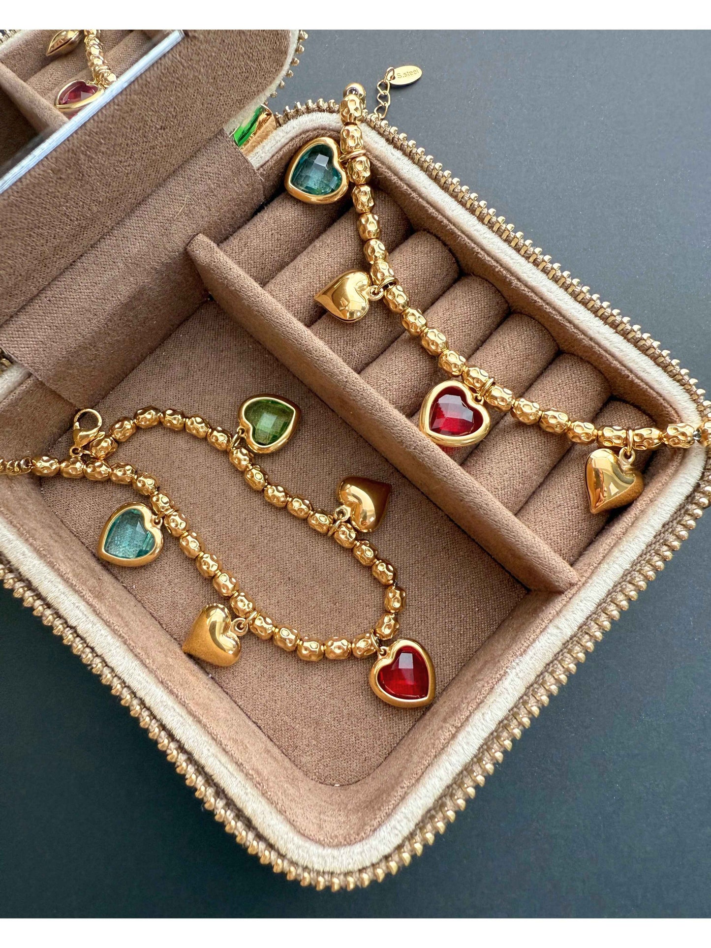 Beaded Heart Charm Bracelet