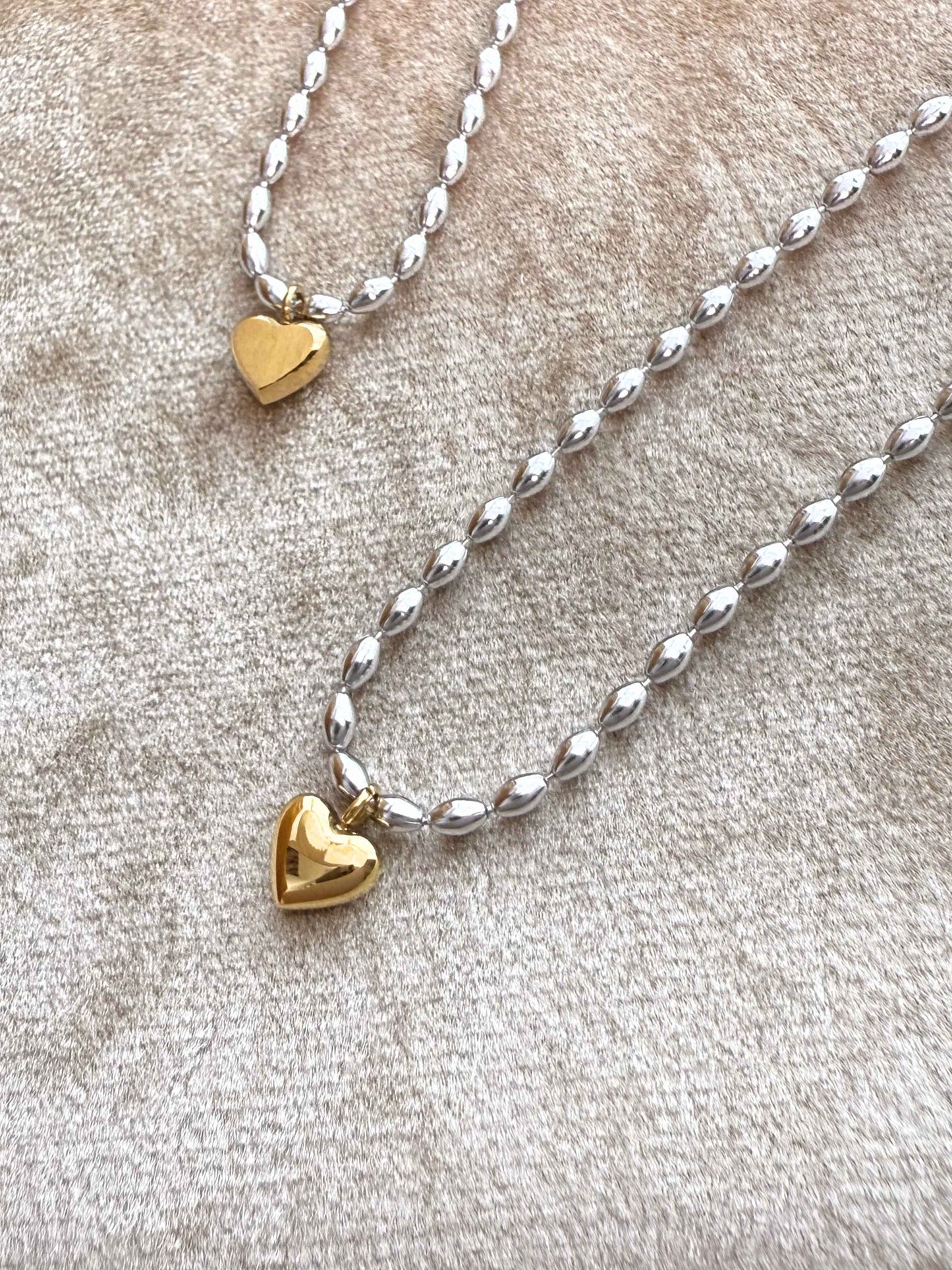Silver Bead Heart Necklace