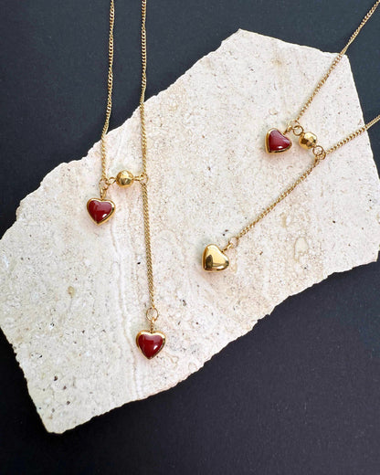 Red Heart Lariat Necklace