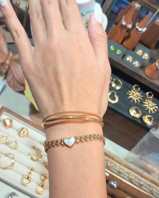 Wheat Chain Mother-of-Pearl Heart Bracelet