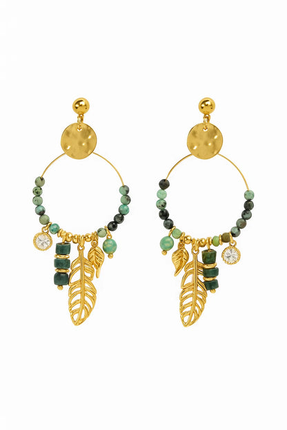 Dreamcatcher Feather Earrings – Gold & Green